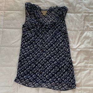 Michael Kors 100% Silk Navy Print Sleeveless Shirt